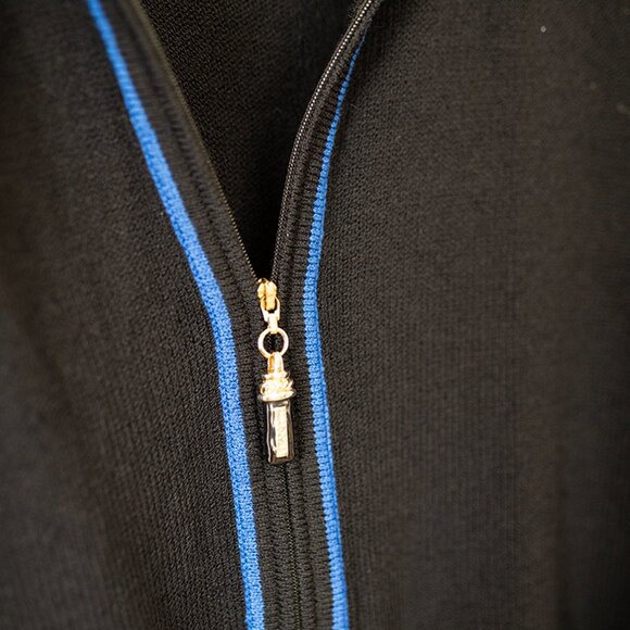 ST JOHN KNIT SIZE 14 SANTANA CLASSIC Black with Blue TRIM Cardigan Jacket Top - Picture 4 of 6